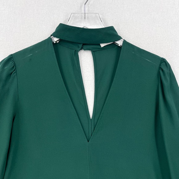 ALC Liza Silk Top Womens 2 Pine Green Choker VDeep V-neck Long Sleeve Blouse - Picture 7 of 16